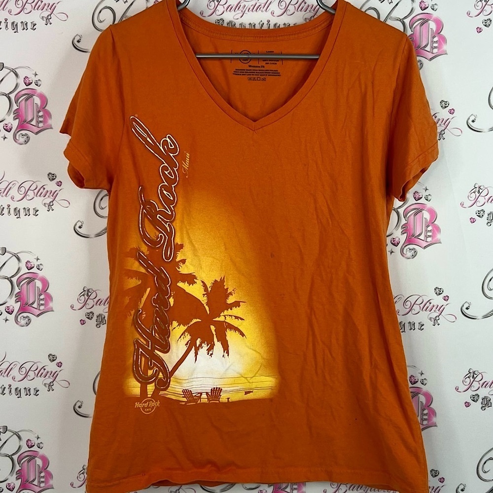 Hard Rock Cafe Maui Hawaii palm trees classic Bold Orange Tee